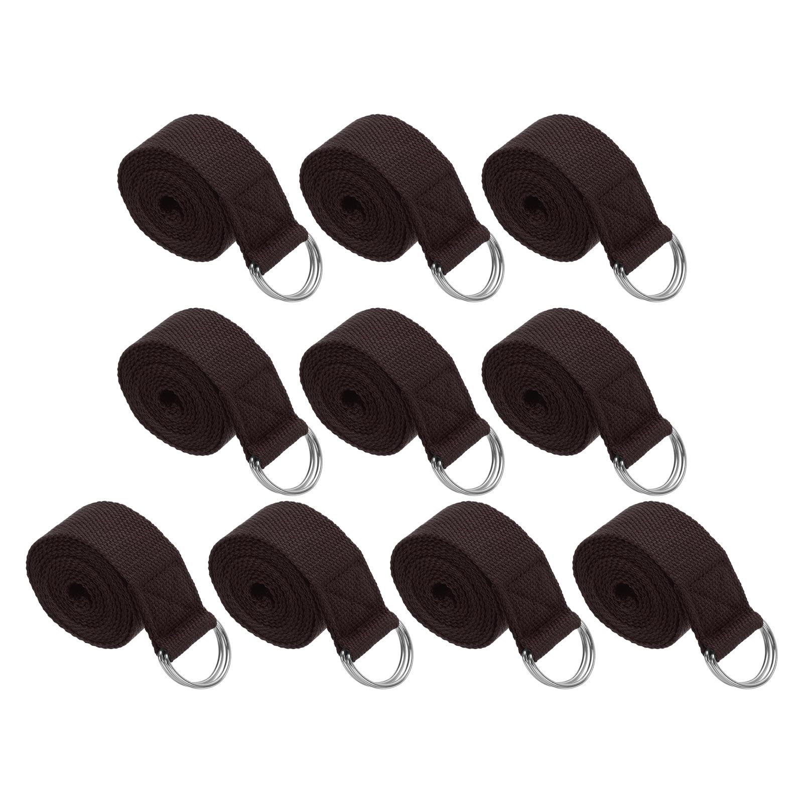 PATIKIL Yoga Strap for Stretching 6 Feet, 10Pcs Cotton Yoga Belt with Adjustable Metal D-Ring Buckle Stretch Bands for Fitness Pilates, Brown