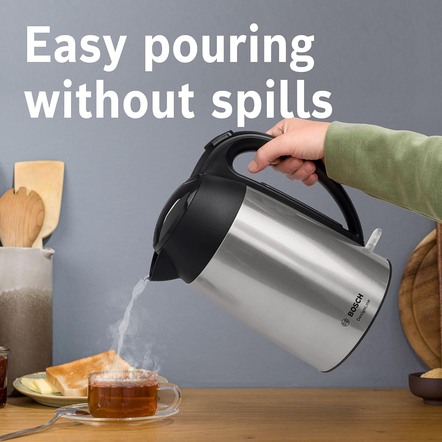 Bosch DesignLine TWK3P420GB Stainless Steel Cordless Kettle, 1.7 Litres, 3000W - Silver & Black - Image 5