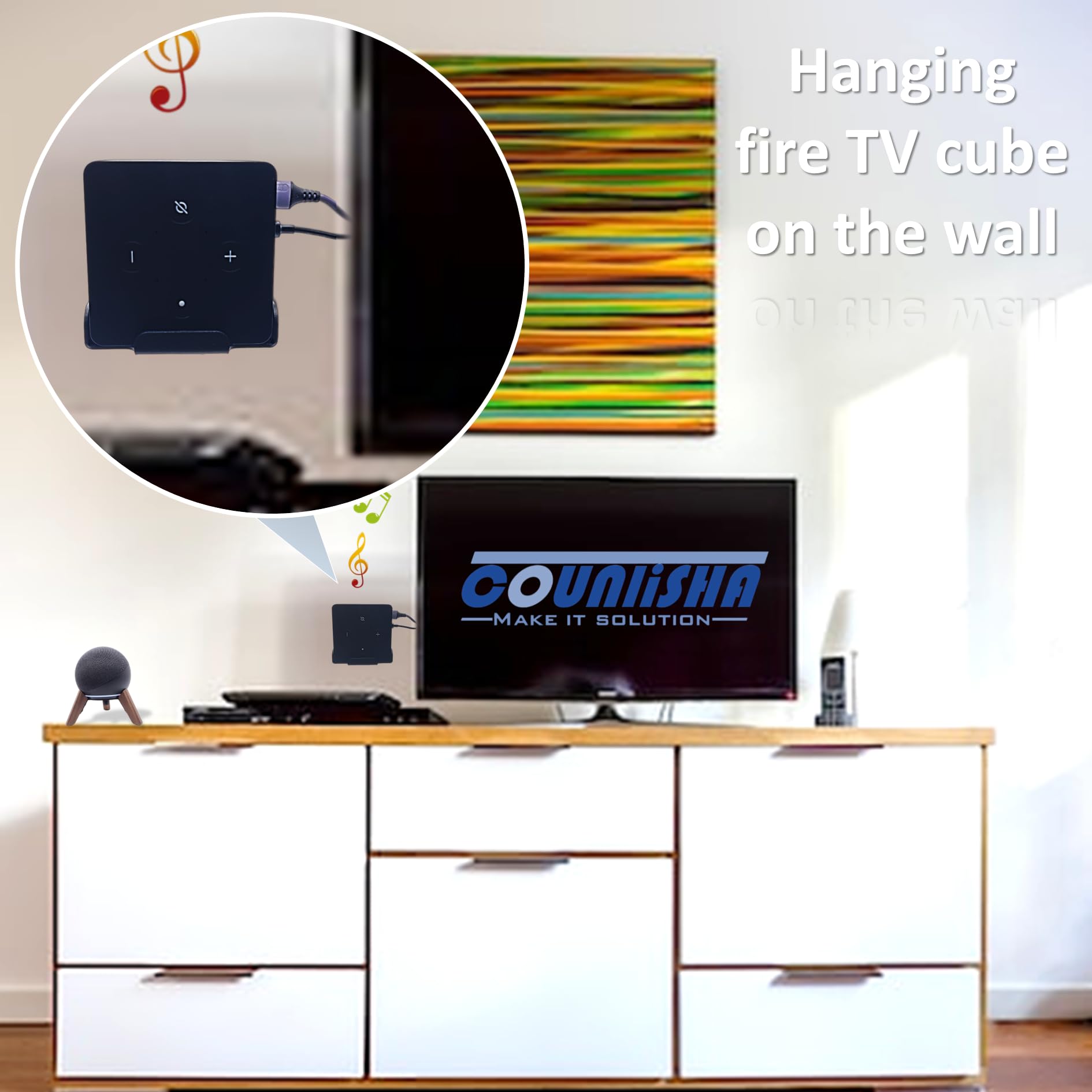 Metal Wall Mount for Fire TV Cube (3rd Gen) 2022 Released,Secure Metal Holder for fire TV Cube (1st Gen,2nd Gen),Sturdy Steel Stand with Soft Foam Hold fire TV Cube for Wall,Furniture,Ceiling (Black)