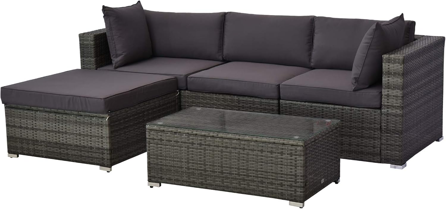Amazon Com Outsunny 5 Piece Outdoor Patio Pe Rattan Wicker Sofa Sectional Furniture Set Grey Charcoal Furniture Decor