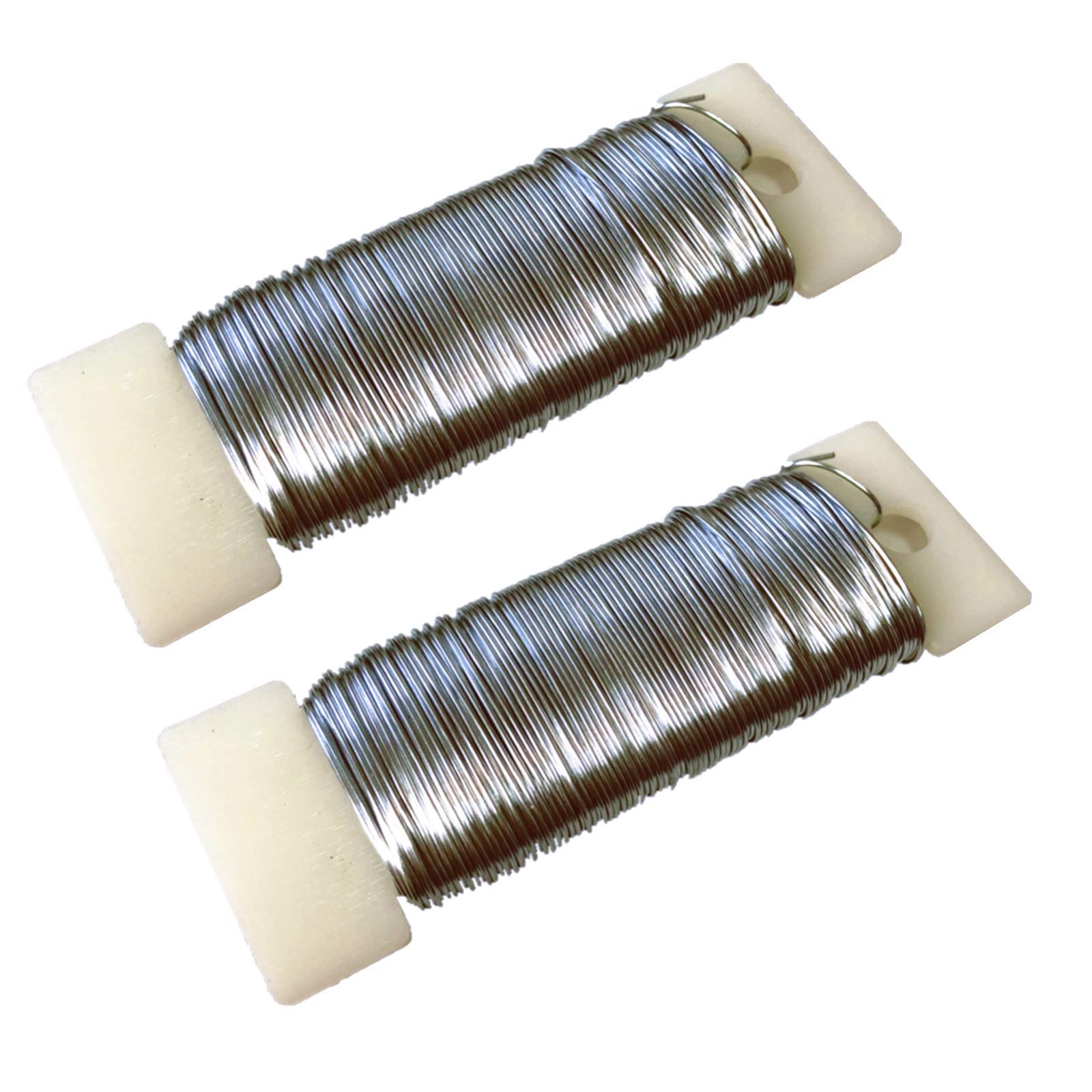 2 Roll 22 Gauge Silver Florists Wire - Flexible Paddle Wire for Craft Binding & Flower Wreath Making