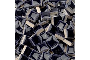 Samjobroad 300g/200pcs Glazed Ceramic Mosaic Tiles Square Bulk,12mm Square Shapes Mosaic Glass Pieces for Crafts, Handmade Art Craft Projects, Bathroom, Kitchen and Home Decorations-Navy