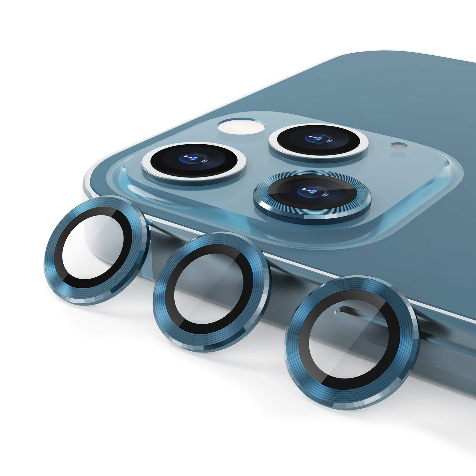 Photo 1 of CloudValley for iPhone 12 Pro Camera Lens Protector, Rear Camera Cover, Premium HD Tempered Glass Aluminum Alloy Lens Ring Cover Film (Sea Blue)