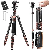 K&F Concept 60 inch Carbon Fiber Camera Tripod,Super Lightweight Compact Travel Tripod with 360 Degree Ball Head,Quick Release Plate,Detachable Monopod 17 lb Load Capacity for SLR DSLR C225C0 (BA225)