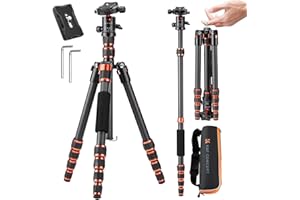 K&F Concept 60 inch Carbon Fiber Camera Tripod,Lightweight Compact Tripod with 360 Degree Ball Head,Quick Release Plate,Detac