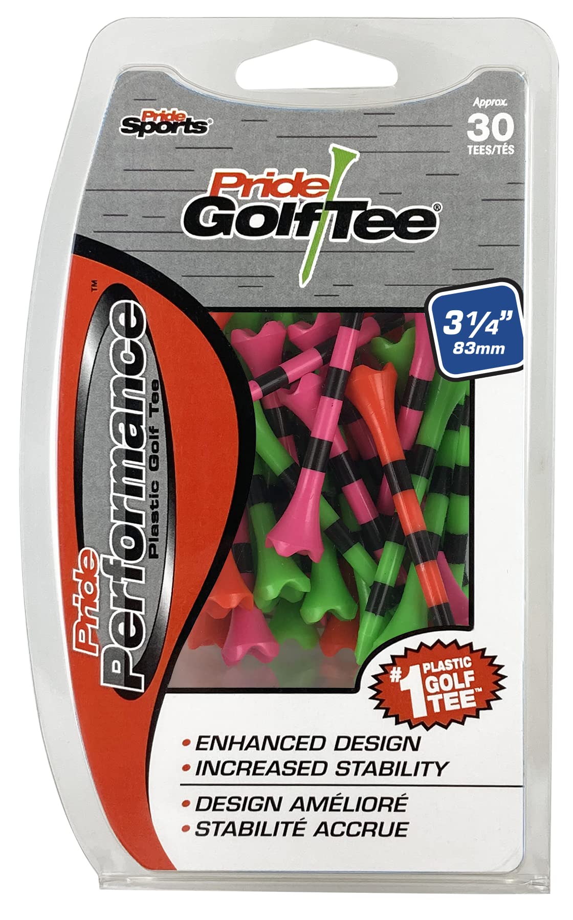 Pride Performance 3-1/4" Striped Golf Tee, 30 Count