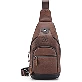 LUKZIJAES Genuine Leather Sling Bag for Men Crossbody Bags Man Shoulder Chest Pack Hiking Casual Daypack Outdoor Travel Backpack (#1-Coffee)