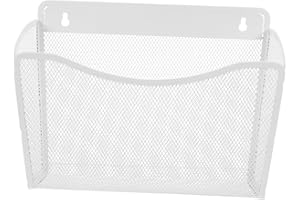 Veemoon Wall Mounted File Holder and Hanging Wall Basket White Metal Mesh Organizer for Office Document and Magazine Storage