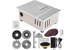 Jadeshay Mini Table Saw 96W 7-Speed Electric Desktop Saw, Variable Speed Woodworking Cutter for PCB, Wood, Acrylic, Metal, with Safety Guard, Dust Port & 5 Blade Kit (Standard Kit)