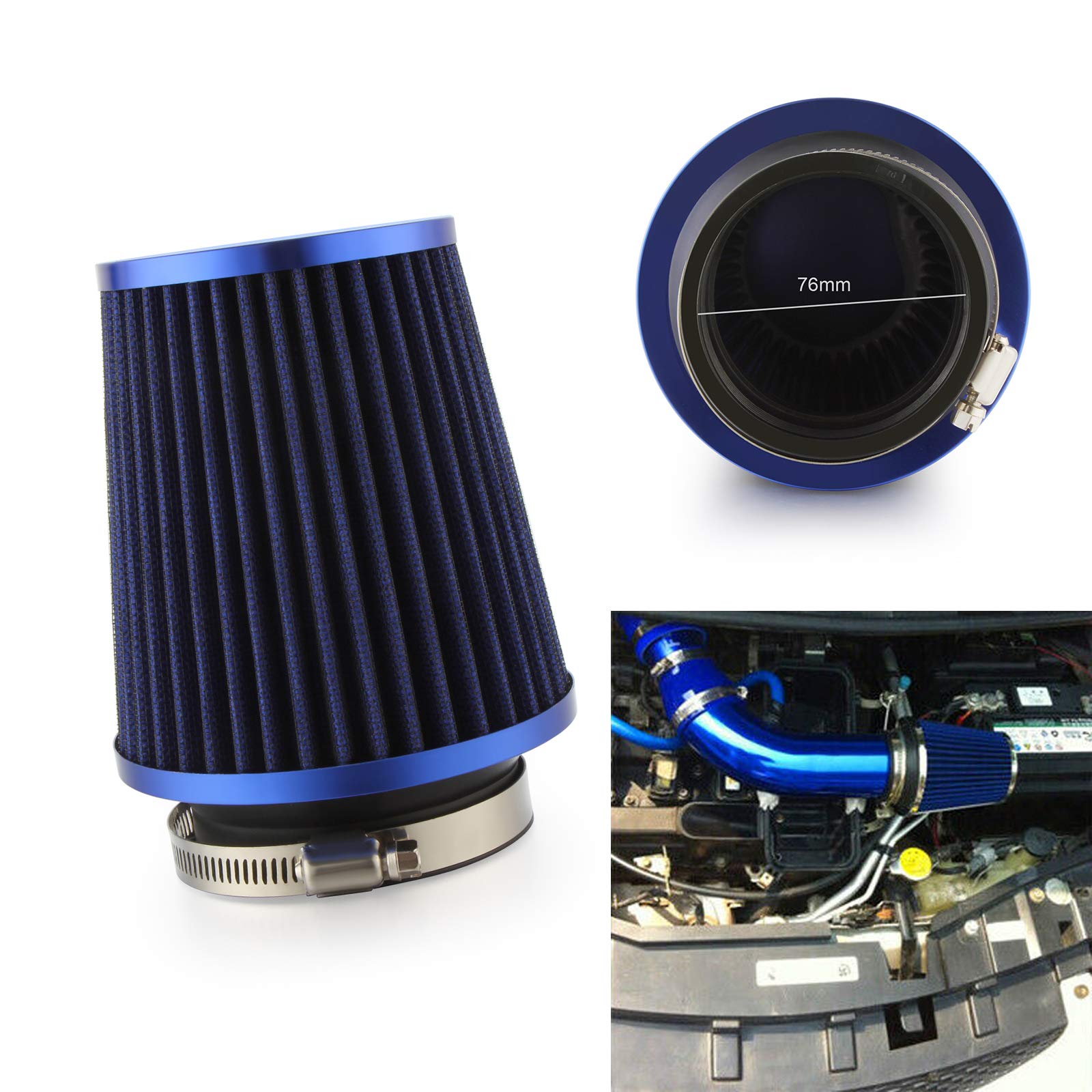 Madlife Garage 3"(76mm) Universal High Flow Cone Air Intake Filter Air Cleaner (Black Blue Red)