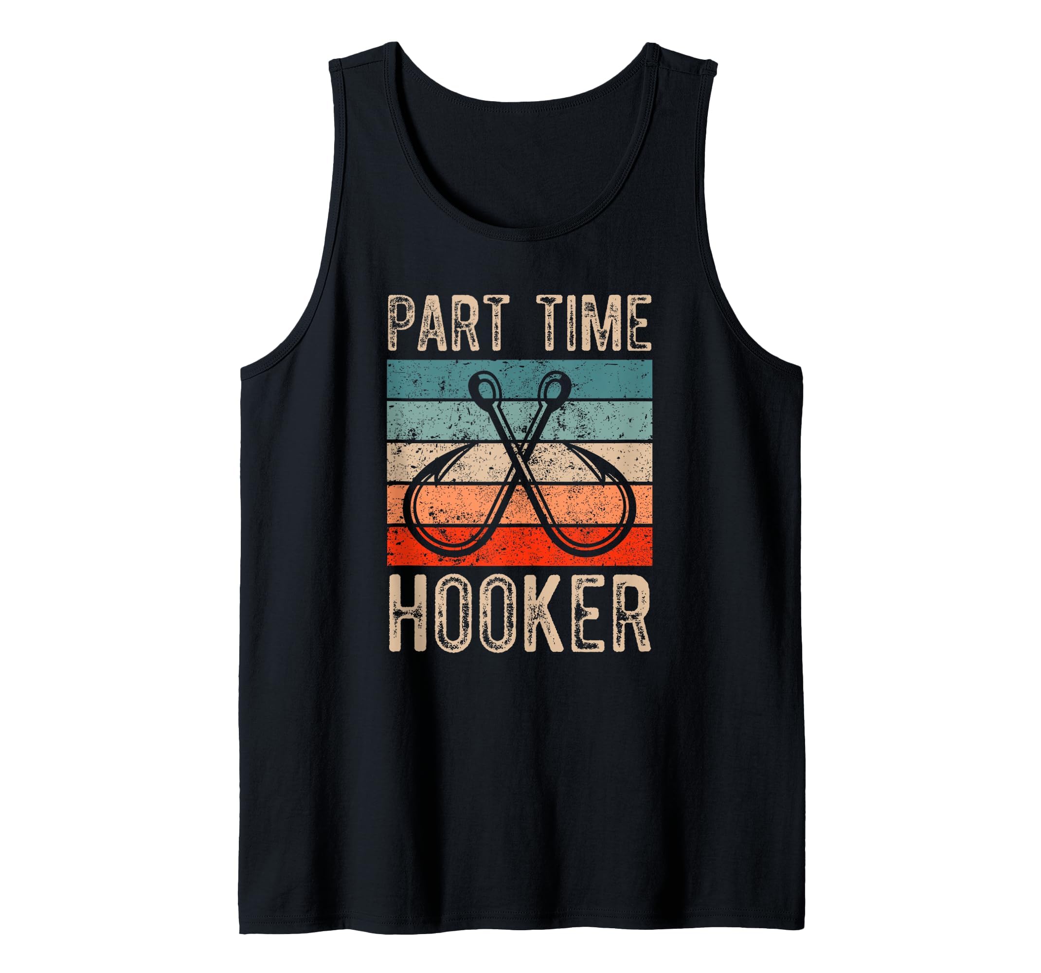 Retro Fishing Hooks Part Time Hooker Tank Top, Men, Black, X-Large