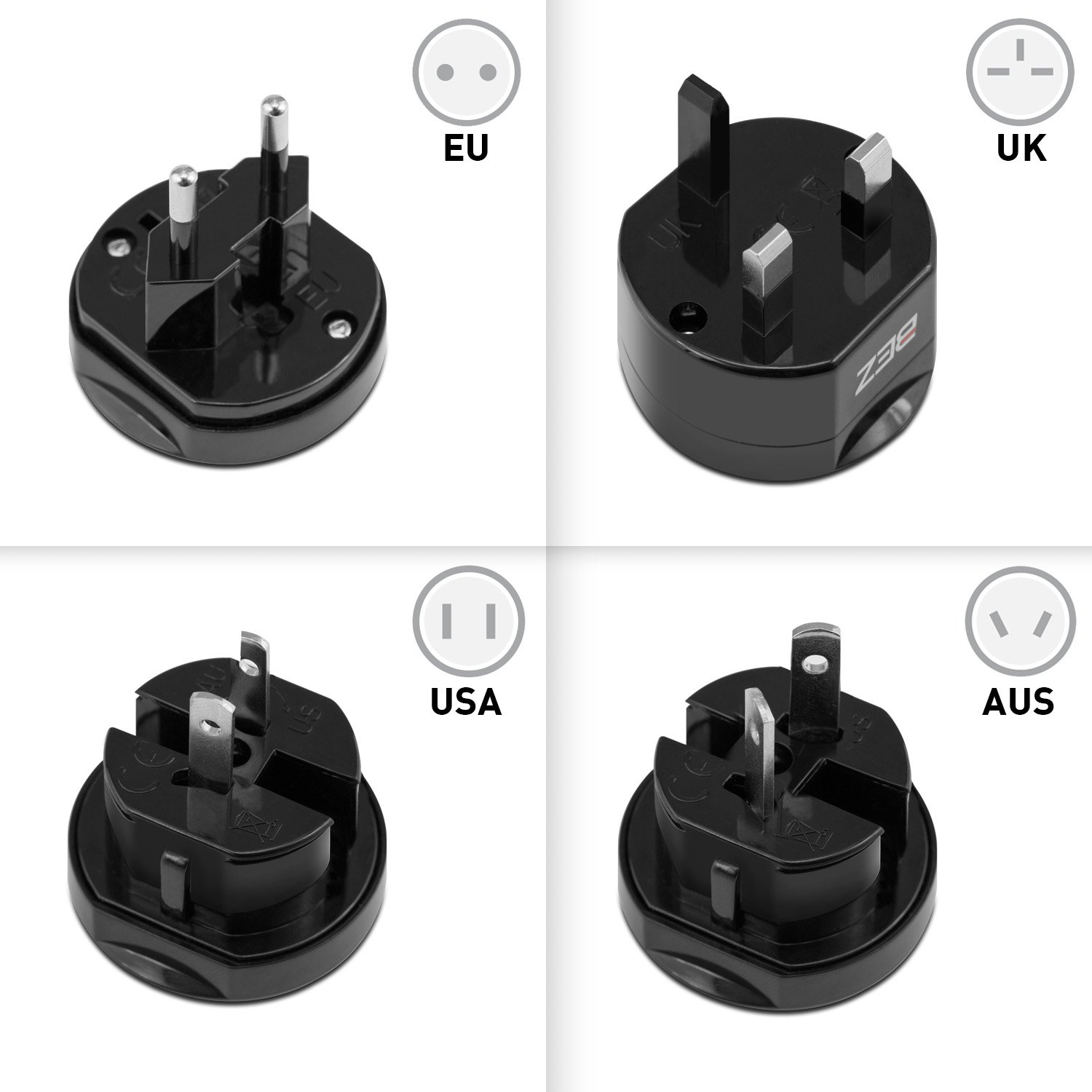 Bez® Reisestecker Adapter, Universal Reiseadapter, Travel Adapter Internationaal stekker [US UK EU au] 5-stuks set met reisebeutel