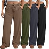Velvelhall 4 Pack Women's Plus Size Pants Wide Leg Yoga Pants Elastic Waist Drawstring Sweatpants Pocket Lounge Casual Jogger