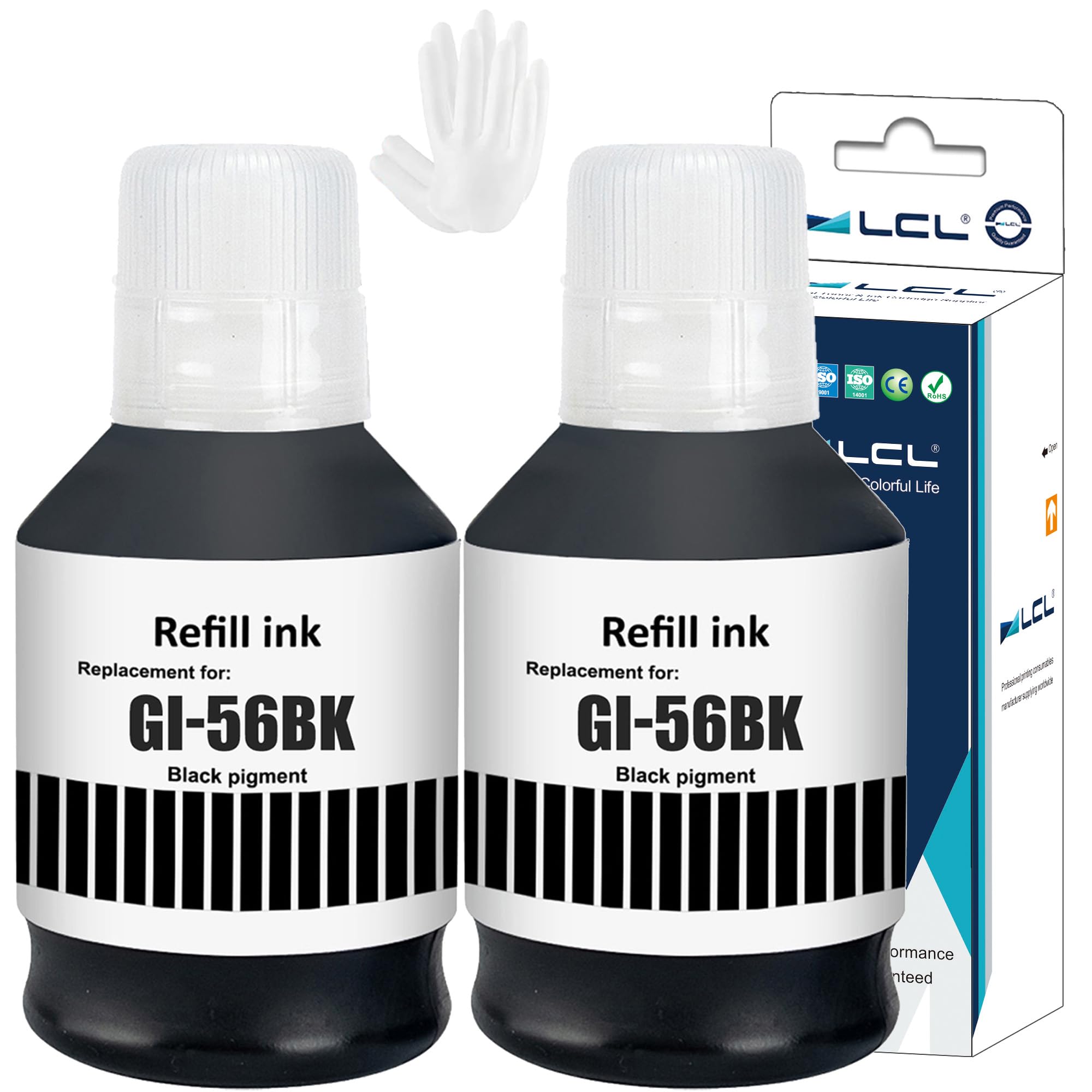 LCL Compatible Ink Bottle GI-56 GI-56BK Replacement for Canon MAXIFY GX7050 GX6050 GX5050 GX4050 GX3050 Printers (2PK Black 170ml)