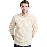 Aran Woollen Mills Inisheer Men’s Irish Cable Crew Neck Knit Sweater – 100% Merino Wool