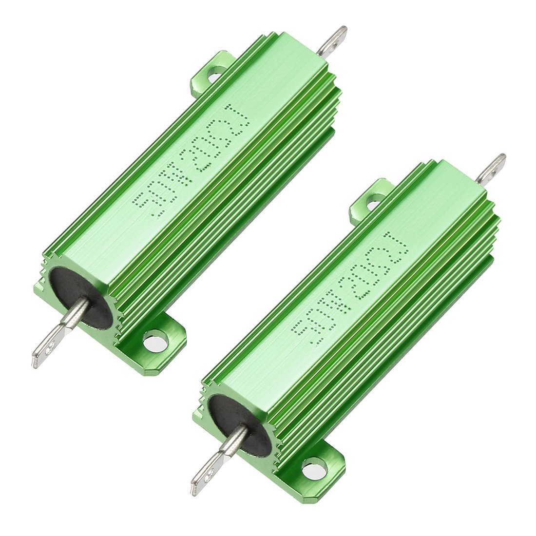 sourcing map 50W 20 Ohm 5% Aluminum Housing Resistor Screw Tap Chassis Mounted Aluminum Case Wirewound Resistor Load Resistors Green 2 pcs