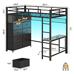 ADORNEVE Twin Size Loft Bed with Desk and 8 Storage