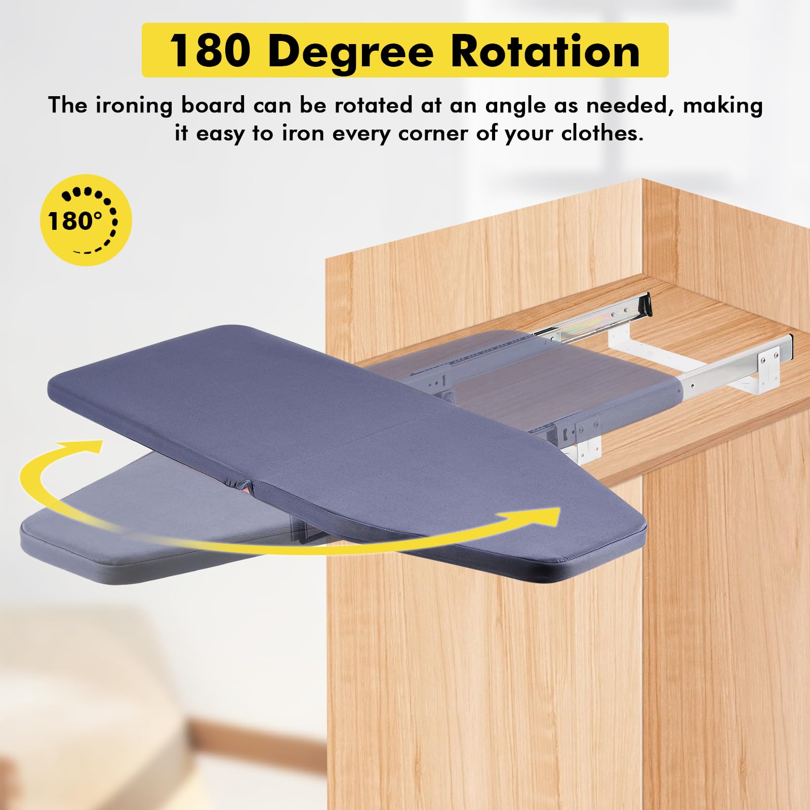 YUCHENGTECH Retractable Ironing Board Pull Out Ironing Board with Heat-Resistant Cover Stow Away in The Cabinet Saving Space