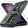 CASEJEEN for Samsung Galaxy S25 Case, S24 Case with Screen Protector and Slide Camera Cover,Rotated Ring Kickstand,Military Grade Heavy Duty Shockproof Protective Phone Case-Alpine Green