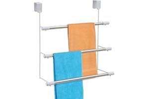 FEBLOMST Over The Door Towel Racks for Bathroom, 3-Tier Stainless Steel Organizer Bars Behind Door, Glass Shower Room Door Towel Rack for Hanging, Drying, Storage, Triple Towel Hanger Holder, Easy Install