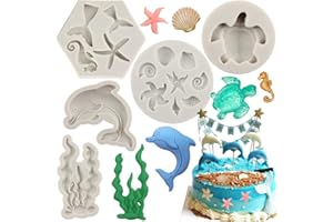 Sijiangmold Marine Theme Fondant Silicone Mold Mermaid Tail, Seashell, Conch, Seahorse, Starfish, Coral Baking Silicone Molds