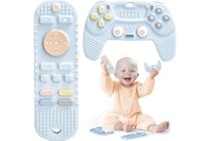 NABEKE Remote Teether for Baby 2 Pack Baby Remote Control Toy Baby Teething Toys for Babies 0-6,6-12,18 Months,BPA Free Silicone Baby Teether Toys for Infant Toddlers Teething Relief Chew Toys Set Gift,6m+