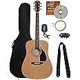 Fender Dreadnought Acoustic Guitar - Natural Bundle with Fender Play Online Lessons, Gig Bag, Tuner, Strings, Strap, Picks, a