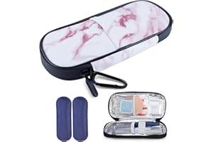 SMYV Insulin Pen Cooler Travel Case with 2 TSA Approved Ice Packs, Medication Cooler for Diabetic Supplies, Compact for Daily Life and Trip (Marble Red)
