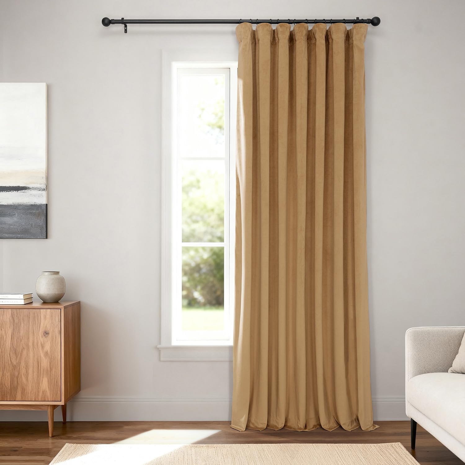 HPD Half Price Drapes Extra Wide Signature Blackout Velvet Curtains 120 Inch Long 1 Panel, 4-Pass Hotel Blackout Lined Window Curtains Thermal Blackout Curtains for Bedroom 100W x 120L, Amber Gold