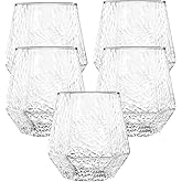 Oojami 40 count Diamond Unbreakable Stemless Plastic Wine Champagne Whiskey Glasses Elegant Durable Disposable Indoor Outdoor Ideal for Home, Office, Bars, Wedding, 12 Ounce Cups (Hammered Clear)