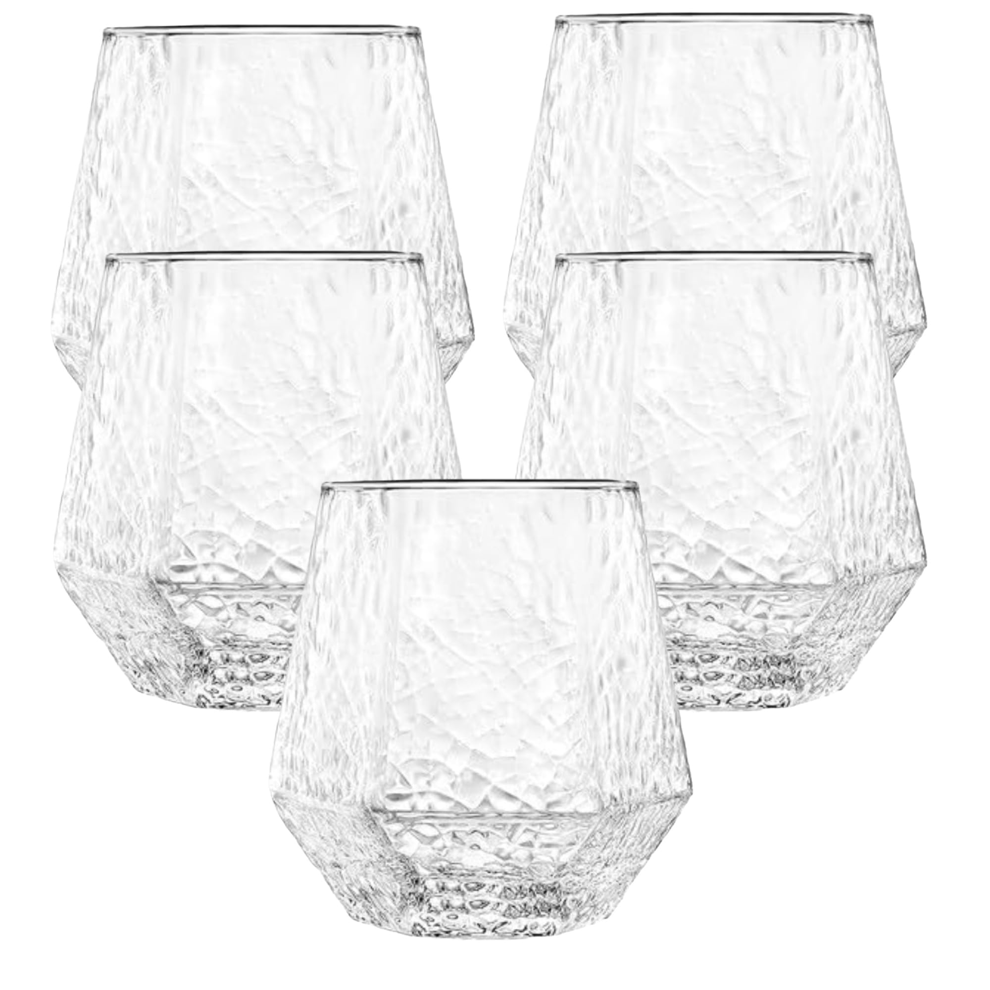Photo 1 of 40 count Diamond Unbreakable Stemless Plastic Wine Champagne Whiskey Glasses Elegant Durable Disposable Indoor Outdoor Ideal for Home, Office, Bars, Wedding, 12 Ounce Cups (Hammered Clear)