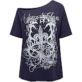 SOLY HUX Women's Off The Shoulder Tops Graphic Tees Y2k Vintage Gothic Oversized T Shirts Streetwear