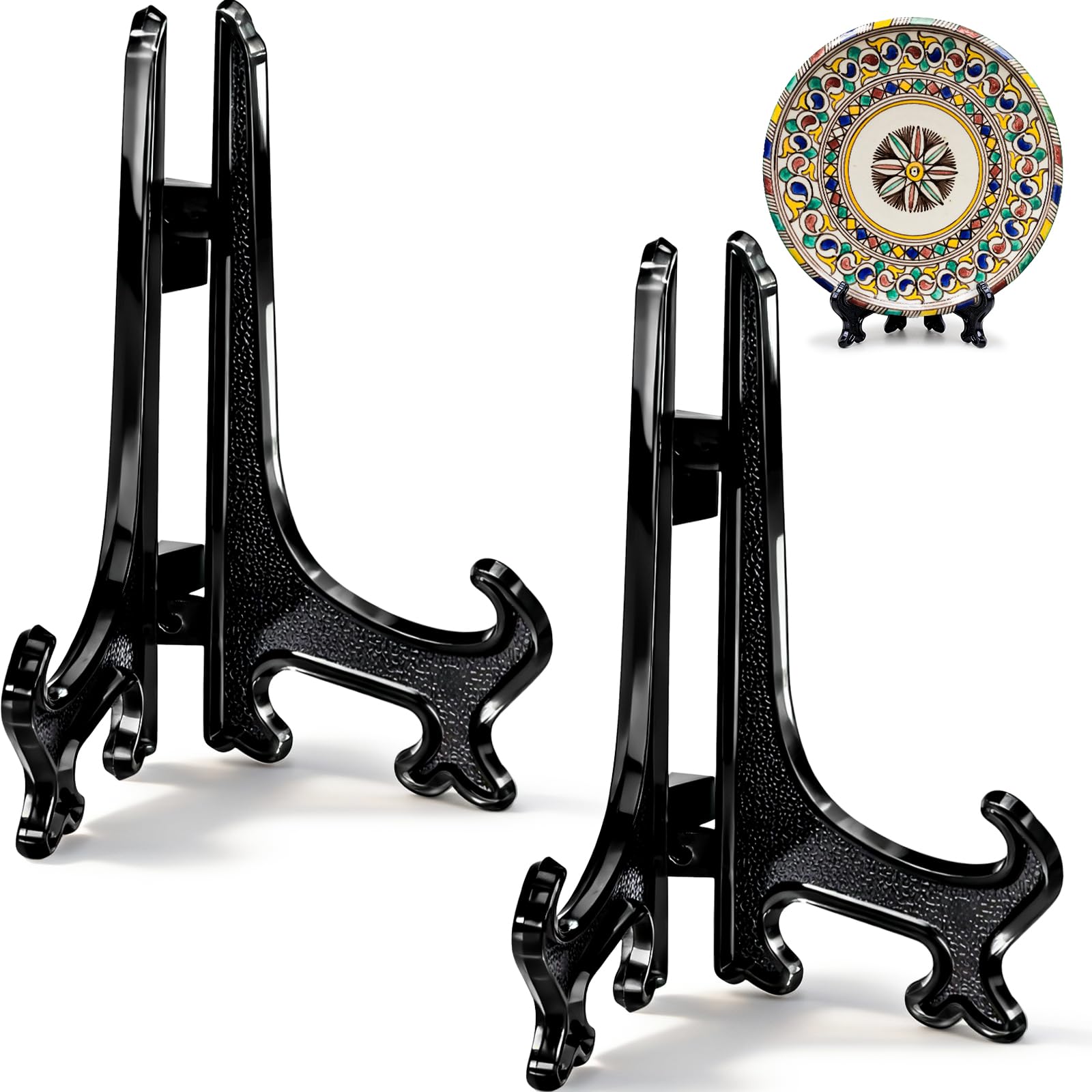 Funzhan 2pcs Black Plastic Acrylic Easels Fold Display Stand Plastic Picture Frame Plate Stands Holders Artwork Business Weddings - 4 Inch