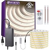 HitLights COB White LED Strip Lights Kit with Remote & 24V Power Supply, 16.4ft Dimmable Tape Light 4000K, 2560LEDs, 350+ LM/