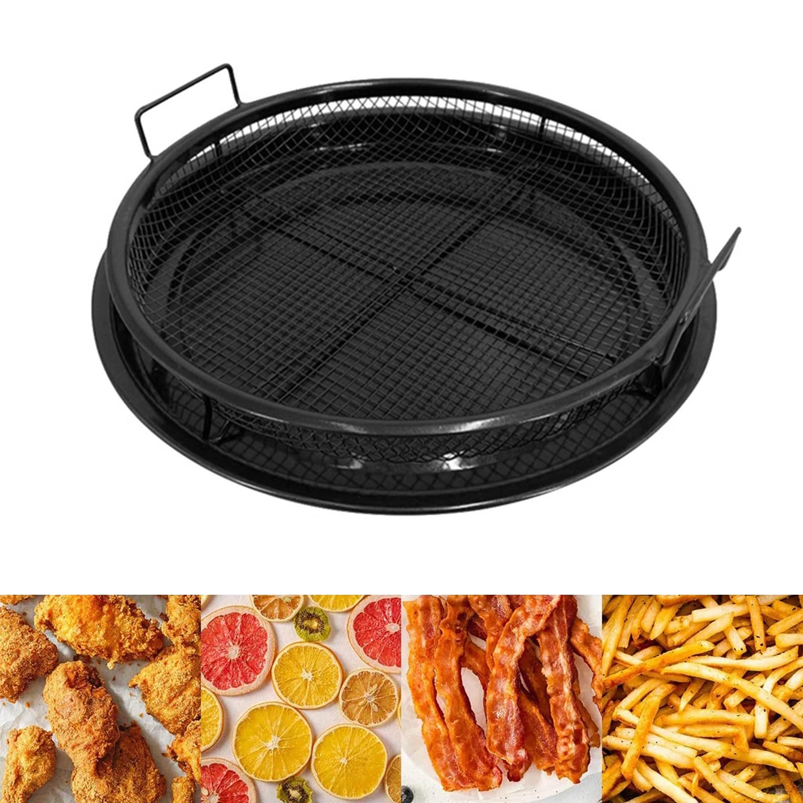 Maxant Stainless Steel Non-Stick Oven Tray with Crisping Basket Checkered Baking Sheet and Rack for Air Fryer (Round)