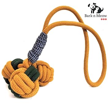 BnM Dog Toys for Adult Dogs and Puppies, 28 Inch (3 Ropeball Tug Toy, Multicolour)
