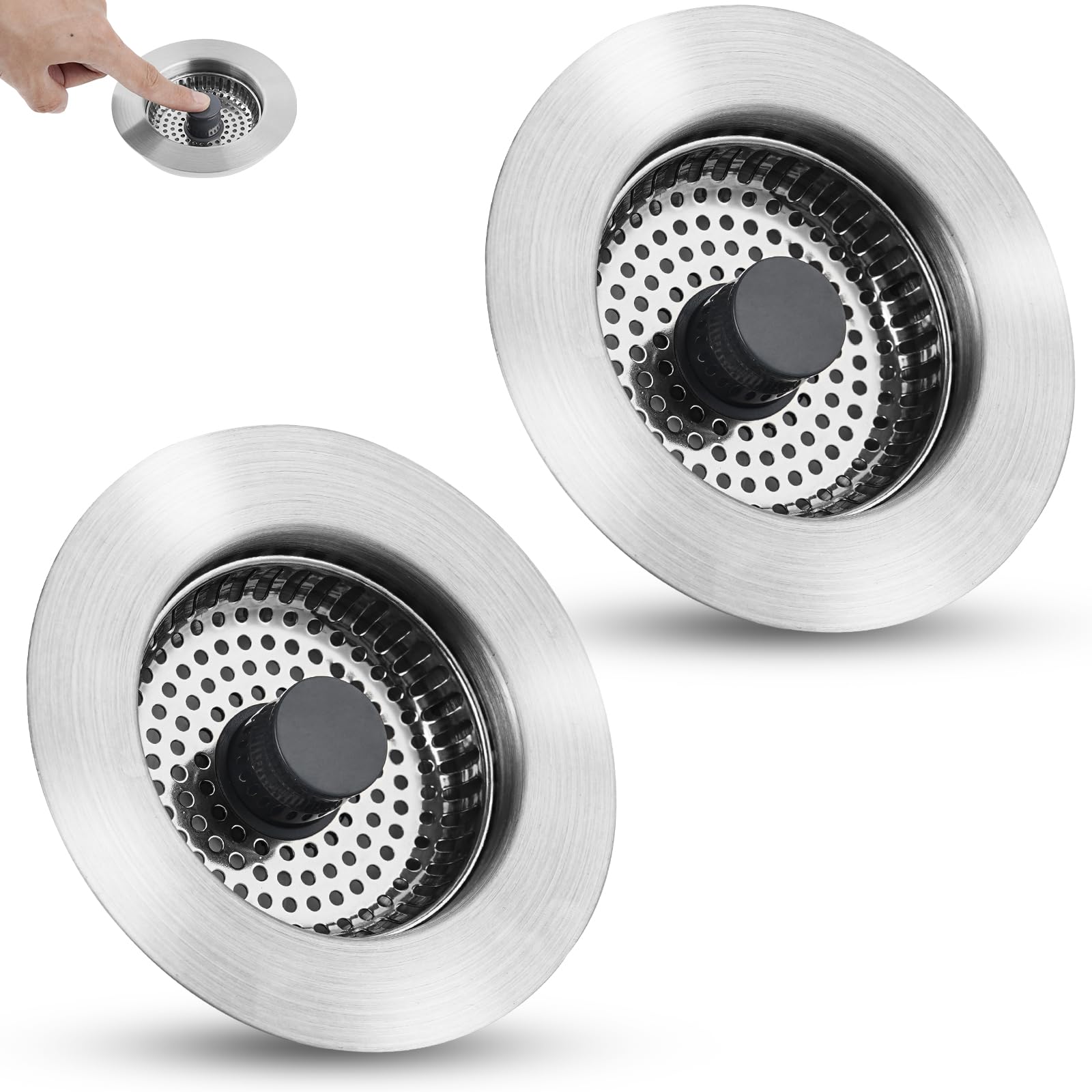 Photo 1 of Hygie Rinse All Metal Sink Drain Strainer for Kitchen Sink 2PACK Pop Up 3-in-1 Sink Stopper Drainer with Additional 2pcs Strainers for US Standard 3-1/2 inch Drain Filter, Anti-clog