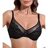 HACI Women's Unlined Minimizer Bra Full Coverage Deep V Underwire Plus Size Lace Everyday Mesh Big Bust
