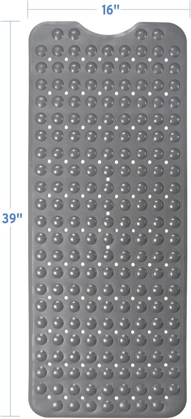 AmazerBath Bath Tub Mat, Larger Suction Cups Bath Mats with Strong Grip, Eco-Friendly TPE Material, Soft and Odorless, Machine Washable, Non-Slip Shower Mats for Bathroom, 39 x 16 Inches (Grey): Home & Kitchen