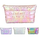 Hiroyuki Iridescent Makeup Bag, 14 inches Cosmetic Bag, Large Capacity Travel-Friendly Pouch (plain, pink)