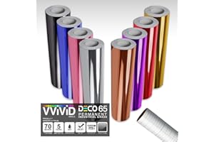 VViViD DECO65 Permanent Adhesive Multi-Color Craft Vinyl 1ft x 5ft Roll Bundle for Cricut, Silhouette & Cameo (8 Chrome Rolls