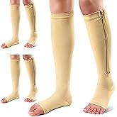 Ailaka 3 Pairs Compression Socks with Zipper, 15-20 mmHg Medical Knee High Compression Socks for Men Women, Open Toe Socks for Varicose Veins, Edema, Recovery