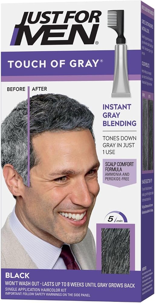 JUST FOR MEN Touch of Gray, Salt & Pepper Look, Black T-55 (1 Pack) | Touch of Gray black instantly blends away grays for sub
