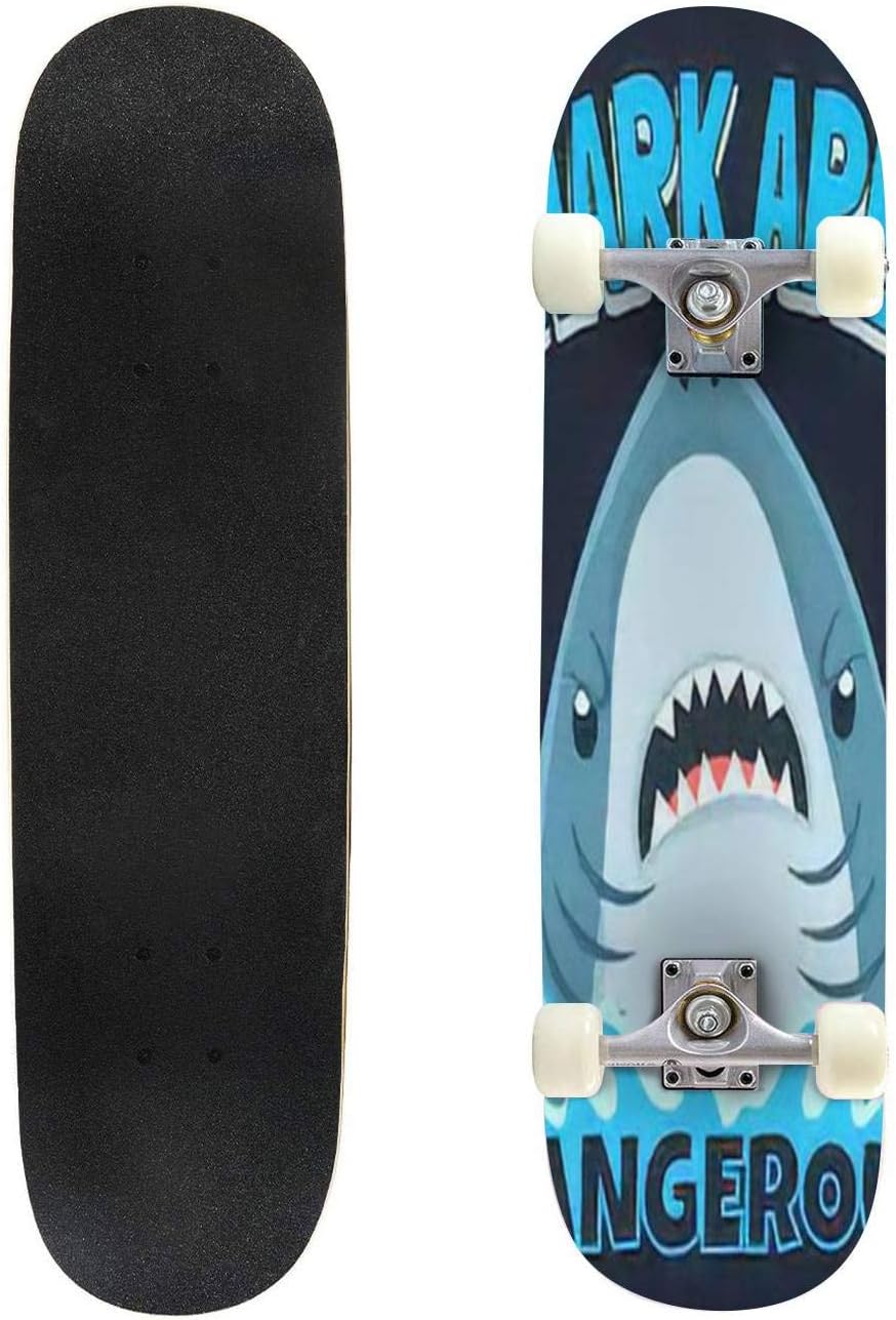 Classic Concave Skateboard Hand Drawing Shark Illustration Vector and Print Design for Summer Longboard Maple Deck Extreme Sports and Outdoors Double Kick Trick for Beginners and Professionals