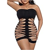 OYOANGLE Women's Plus Size Hollow Out Strapless Lingerie Romper Sleeveless Ruched One Piece Lingerie