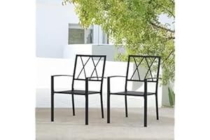 Seekverse 2-Piece Metal Patio Furniture Set, Outdoor Chairs Set of 2 Stackable Dining Chairs & Sillas para Patio Exterior, Black Garden Chairs for Porch