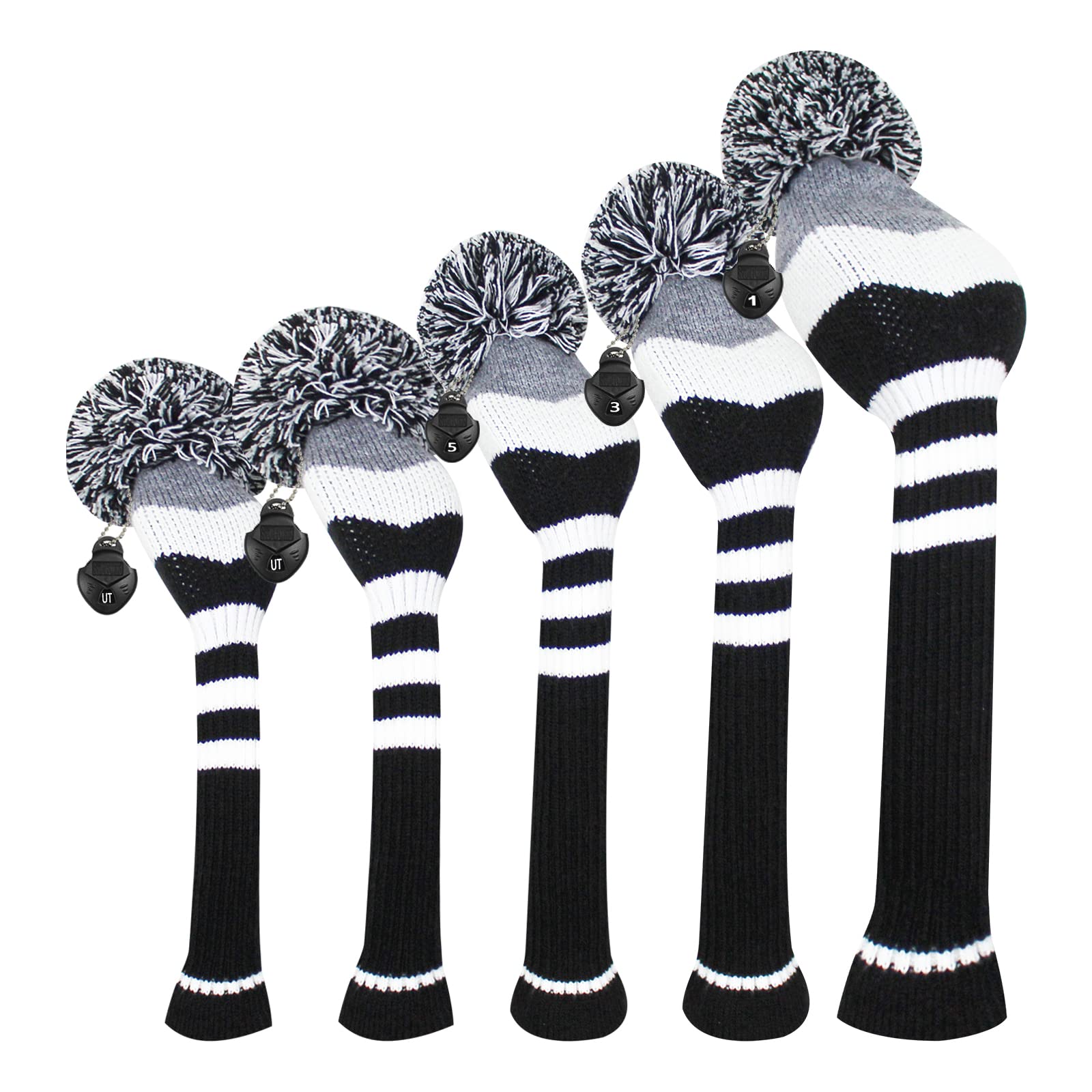 Scott Edward Golf Head Covers for Woods 5 PCS Knit Golf Club Cover Driver Cover*1 Fairway Wood*2 Hybrid (UT)*2
