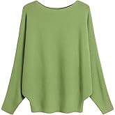 GABERLY Boat Neck Batwing Sleeves Dolman Knitted Sweaters and Pullovers Tops for Women