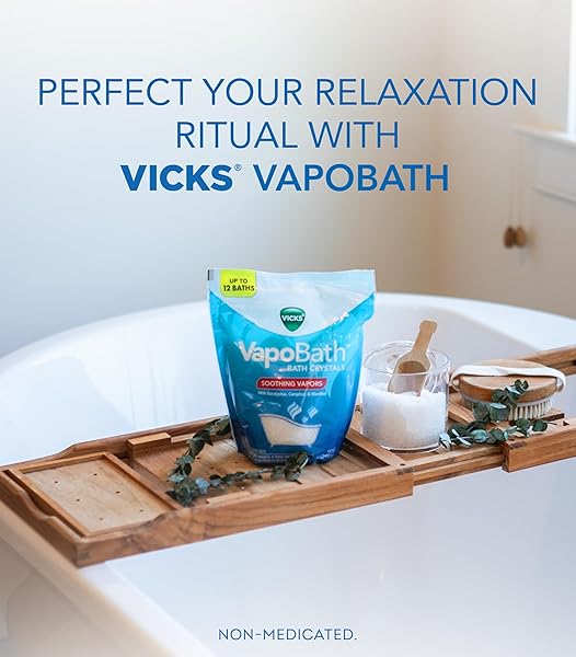 VICKS VAPOBATH, BATH SALTS, BATH BOMB, NON-MEDICATED BATH CRYSTALS, COMFORTING VICKS VAPORS, VAPOR BATH, AROMATHERAPY WITH EUCALYPTUS AND MENTHOL SCENT, CONTAINS ESSENTIAL OILS, 36 OZ