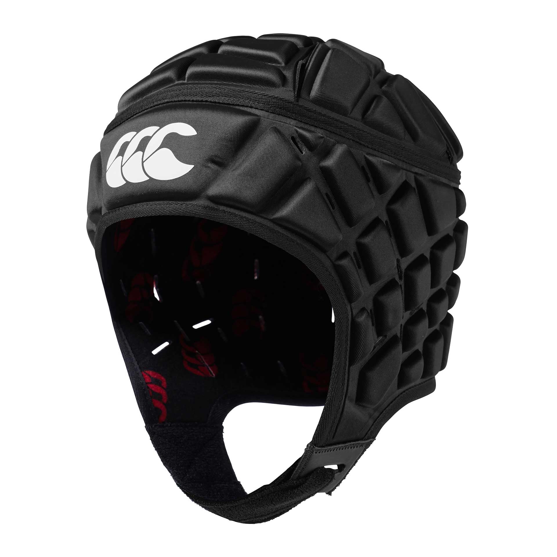 Canterbury CCC Rugby Raze Headguard, Scrum Cap, Full Coverage, Soft-Edged Chin Strap, Designed Holes Aid Ventilation, Foam Padding,Black/True Red,M